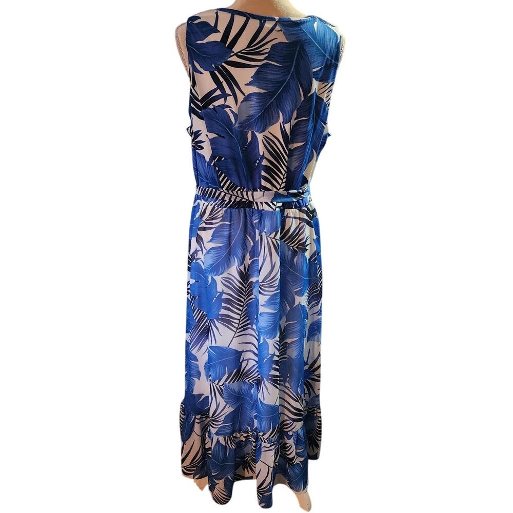 Lane Bryant Sleeveless Blue White Hawaiian Tropical Leaf Keyhole Dress Plus 16 - Picture 4 of 7